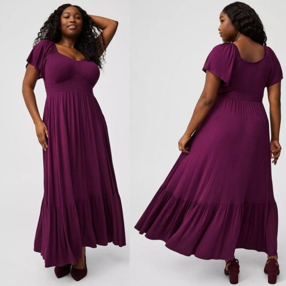 NWT Torrid 1 Winter Bloom Maxi Flutter-Sleeve Tiered Dress 1X 14 16 - Picture 1 of 11